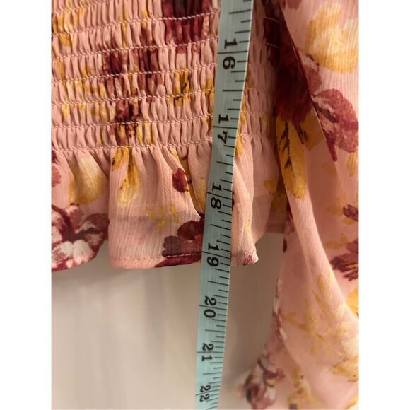 Express smocked floral blouse boho sheer sleeves M cottagecore romantic - Picture 8 of 8